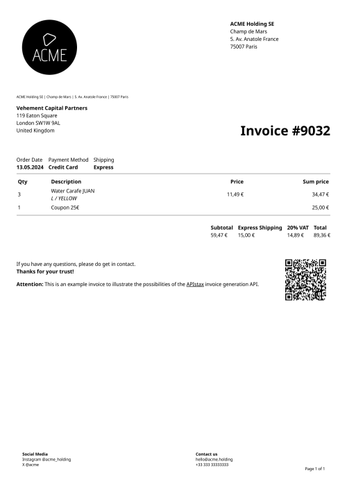 A beautiful example invoice